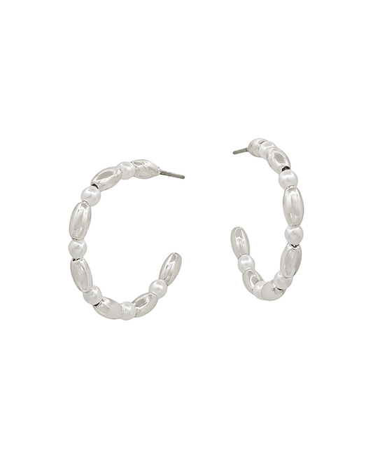 Oval CCB & Pearl Wired Hoop Earring - 1.0"