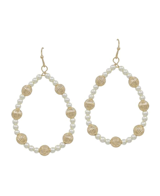 Pearl & Texture Ball Teardrop Earring - 1.8"