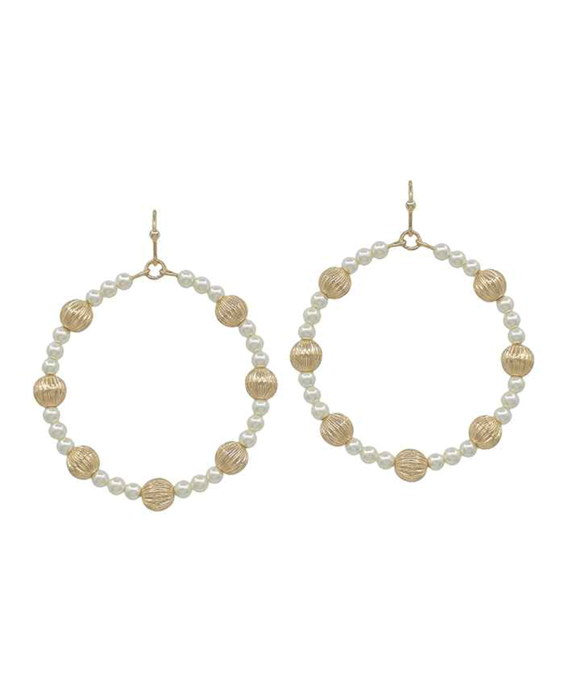 Pearl & Texture Ball Round Earring - 1.6"