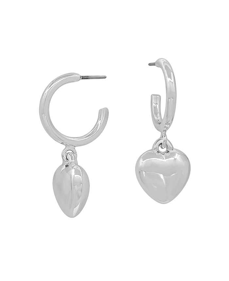 Small Metal Hoop w/ Heart Charm Earring - 1.0"