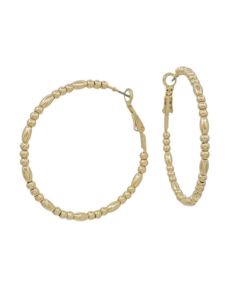 Oval CCB & Metal Ball Hoop Earring - 2.0"