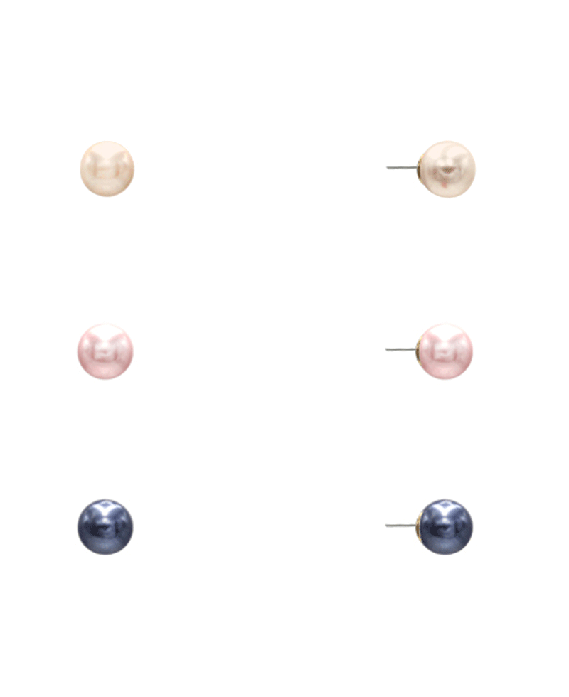 Glass Pearl 3 Pair Stud Earring