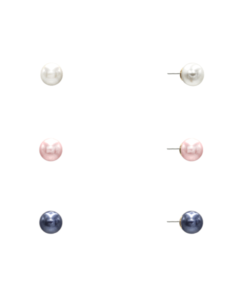 Glass Pearl 3 Pair Stud Earring