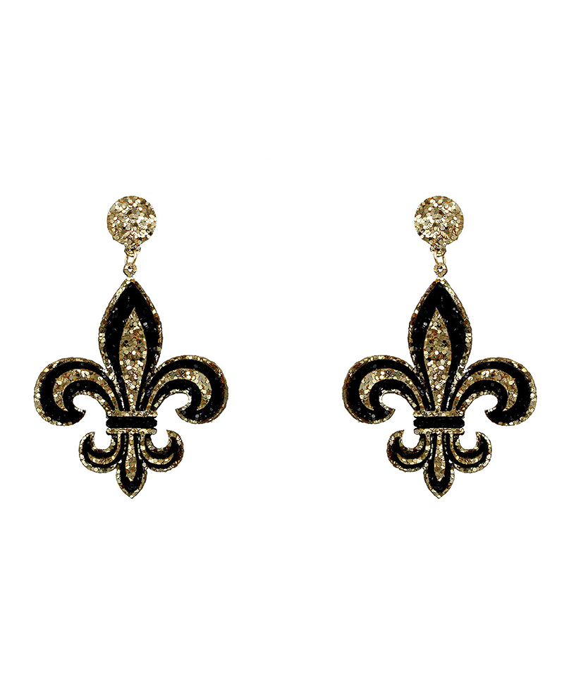 Fleur De Lis Glitter Leather Earring - 3"