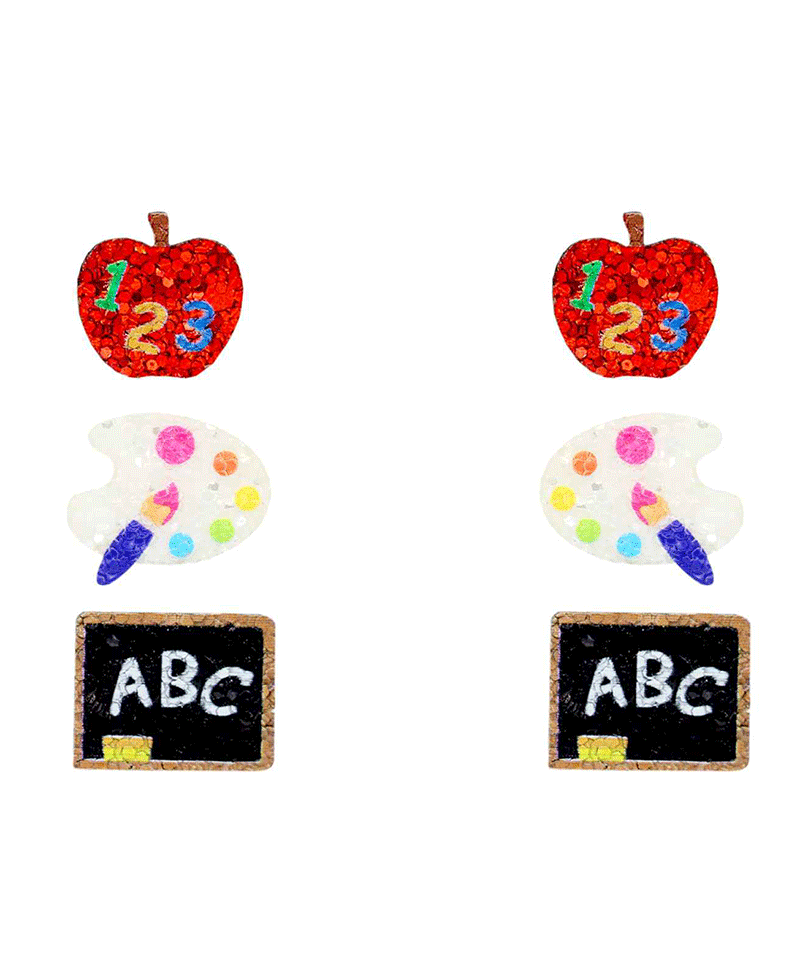 School Glitter 3 Set Earring