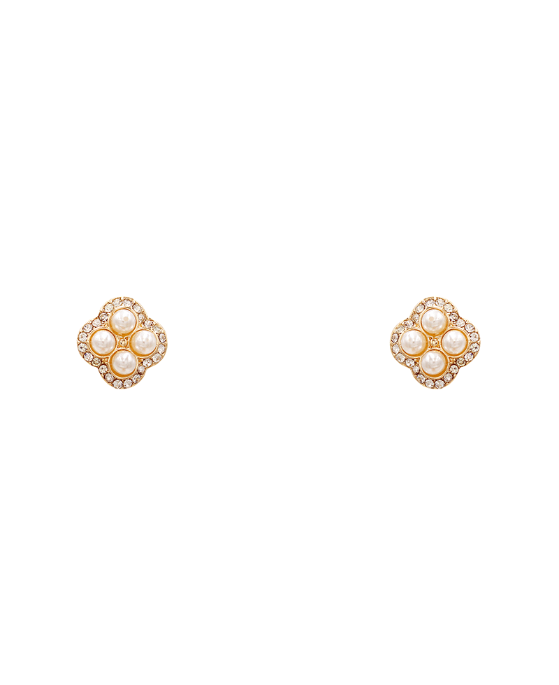 Paved Clover w/ Pearl Stud Earring - 0.6"