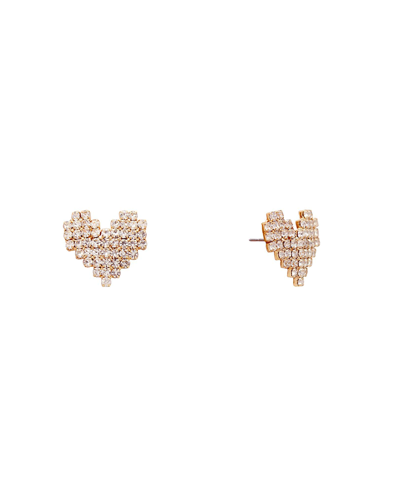 Paved Brass Heart Earring - 0.8"