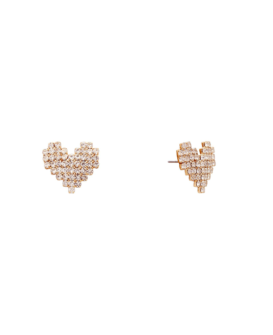 Paved Brass Heart Earring - 0.8"