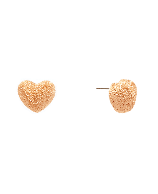 Brass Coarse Sand Texture Heart Earring - 0.6"