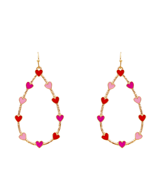 Enamel Heart Station Teardrop Earring - 2.25"