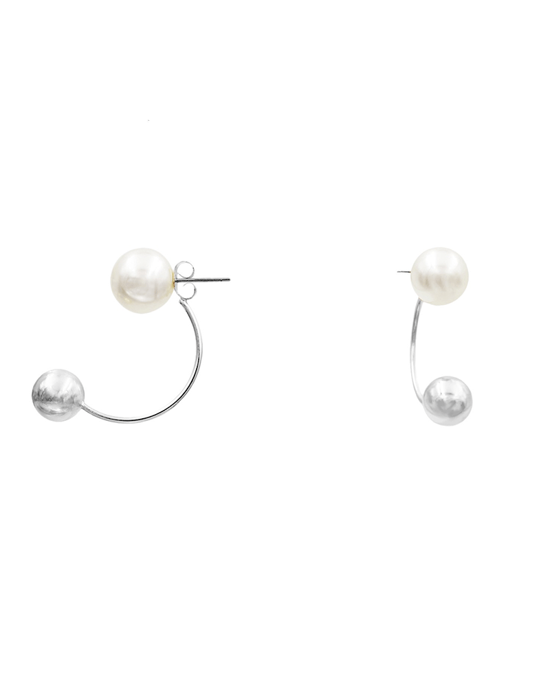 Pearl Brass Front & Back Stud Earring - 1.5"