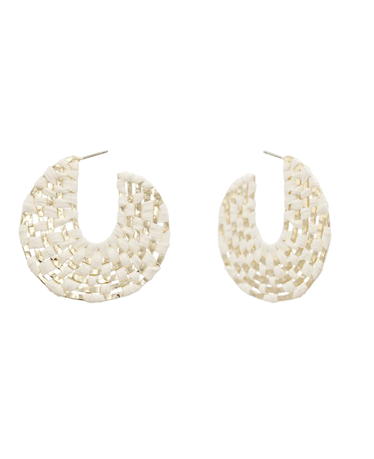 Raffia Woven Metal Hoop Earring