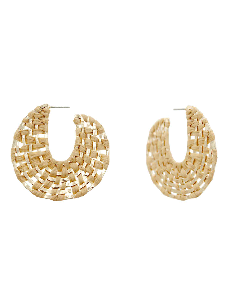 Raffia Woven Metal Hoop Earring