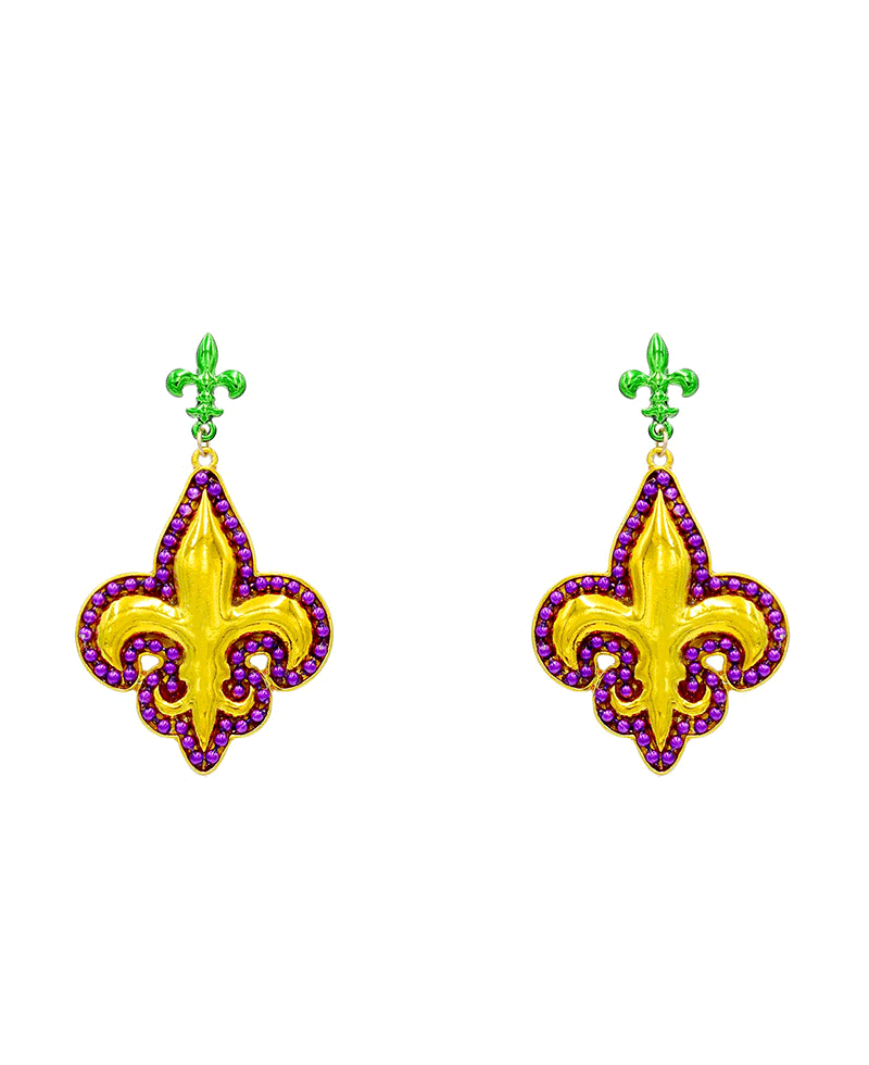 Fleur De Lis Mardi Gras Earring - 2.5"