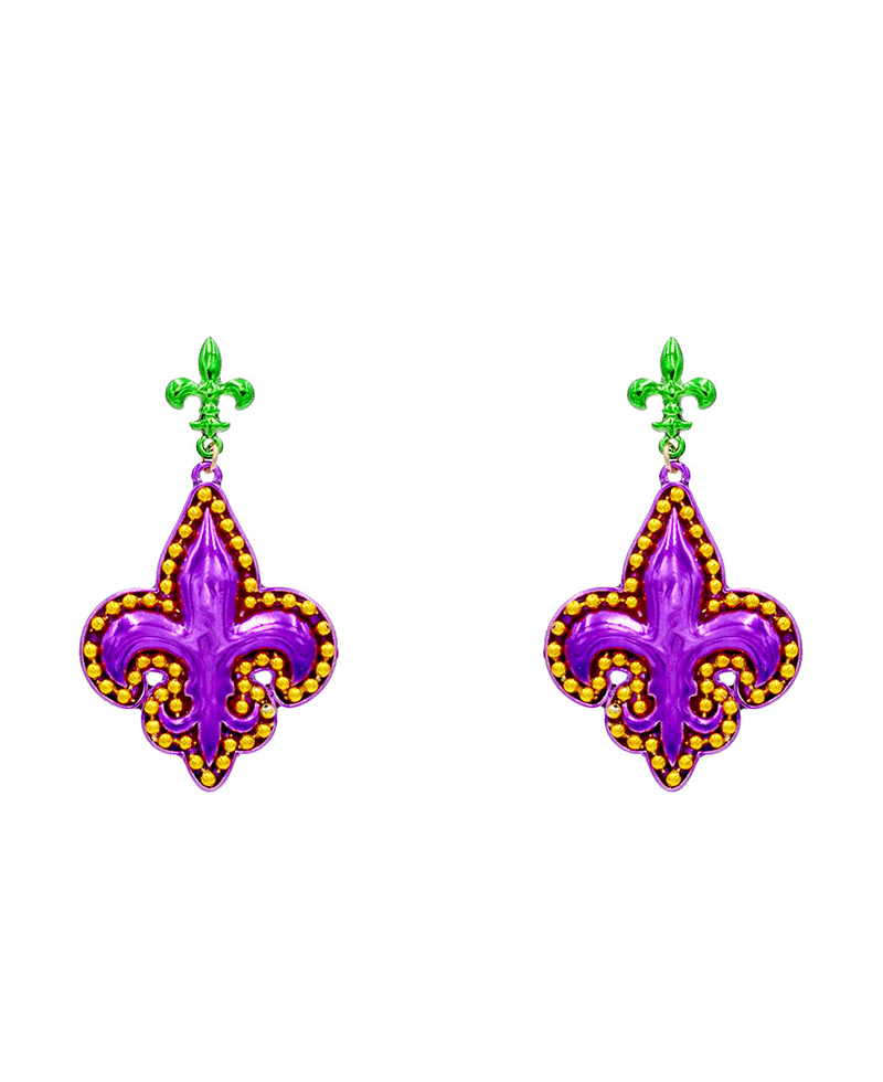 Fleur De Lis Mardi Gras Earring - 2.5"