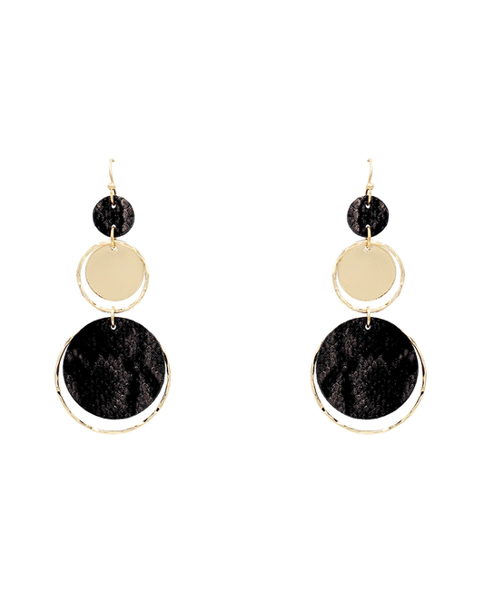 Circle Leather 3 Drop Earring - 2.7"