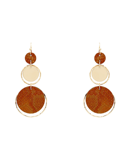 Circle Leather 3 Drop Earring - 2.7"