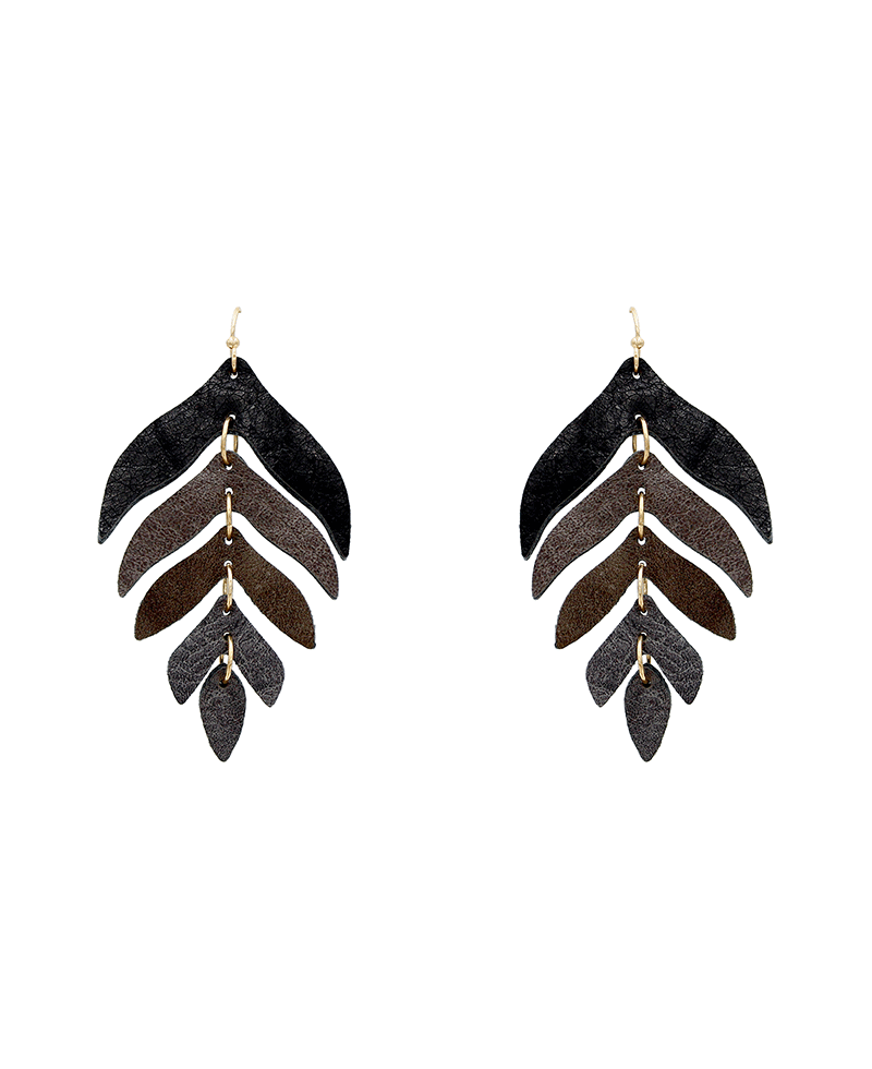 Leather Leaf Shape Earring - 2.75"