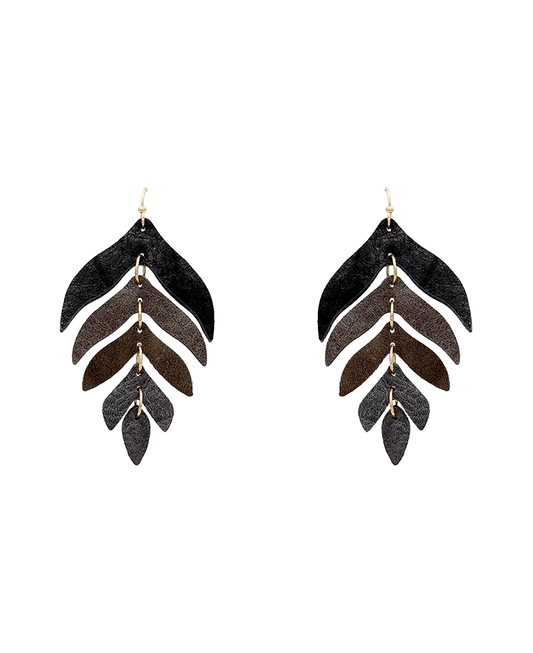 Leather Leaf Shape Earring - 2.75"