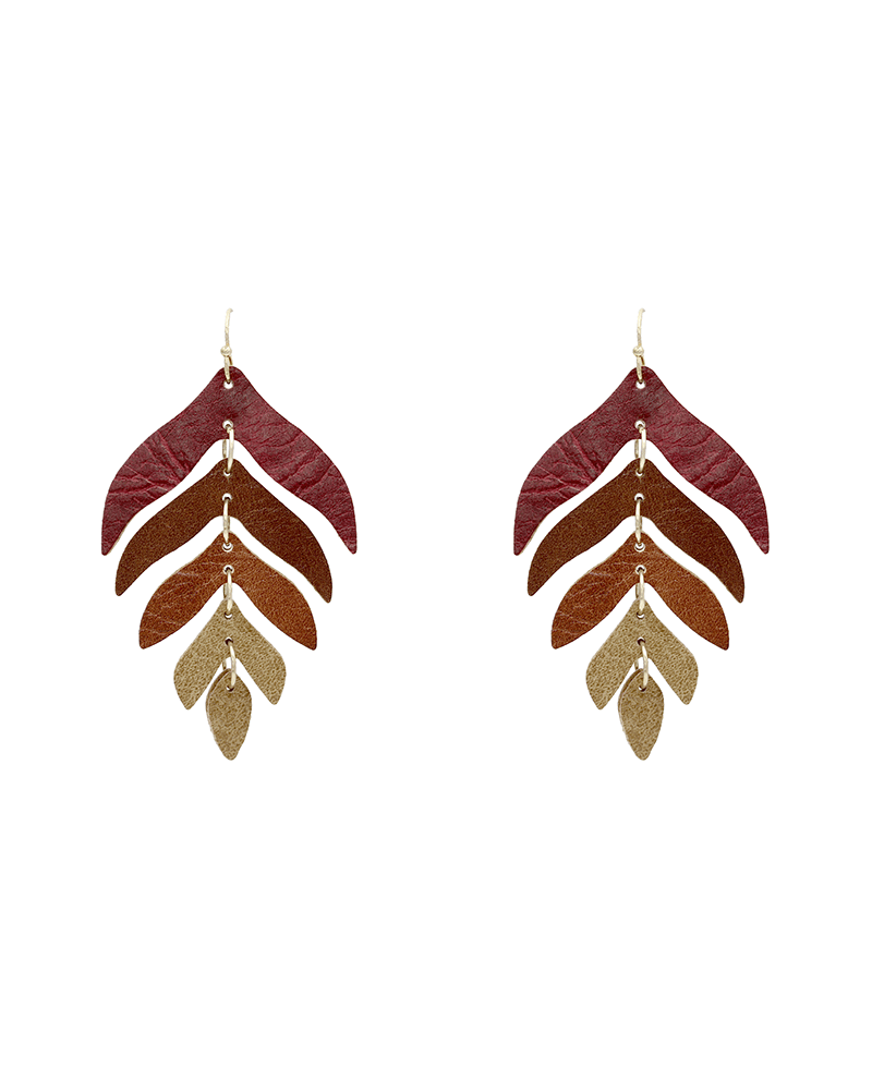 Leather Leaf Shape Earring - 2.75"