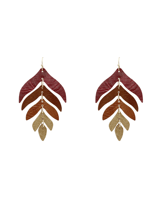 Leather Leaf Shape Earring - 2.75"