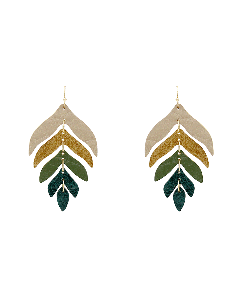 Leather Leaf Shape Earring - 2.75"