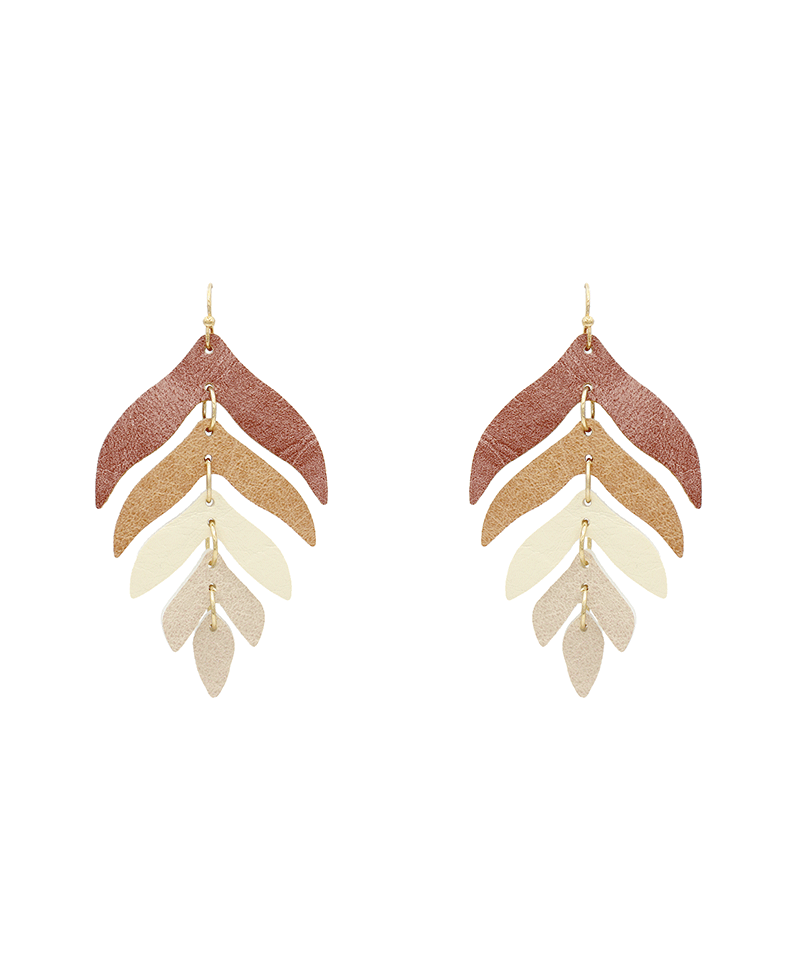 Leather Leaf Shape Earring - 2.75"