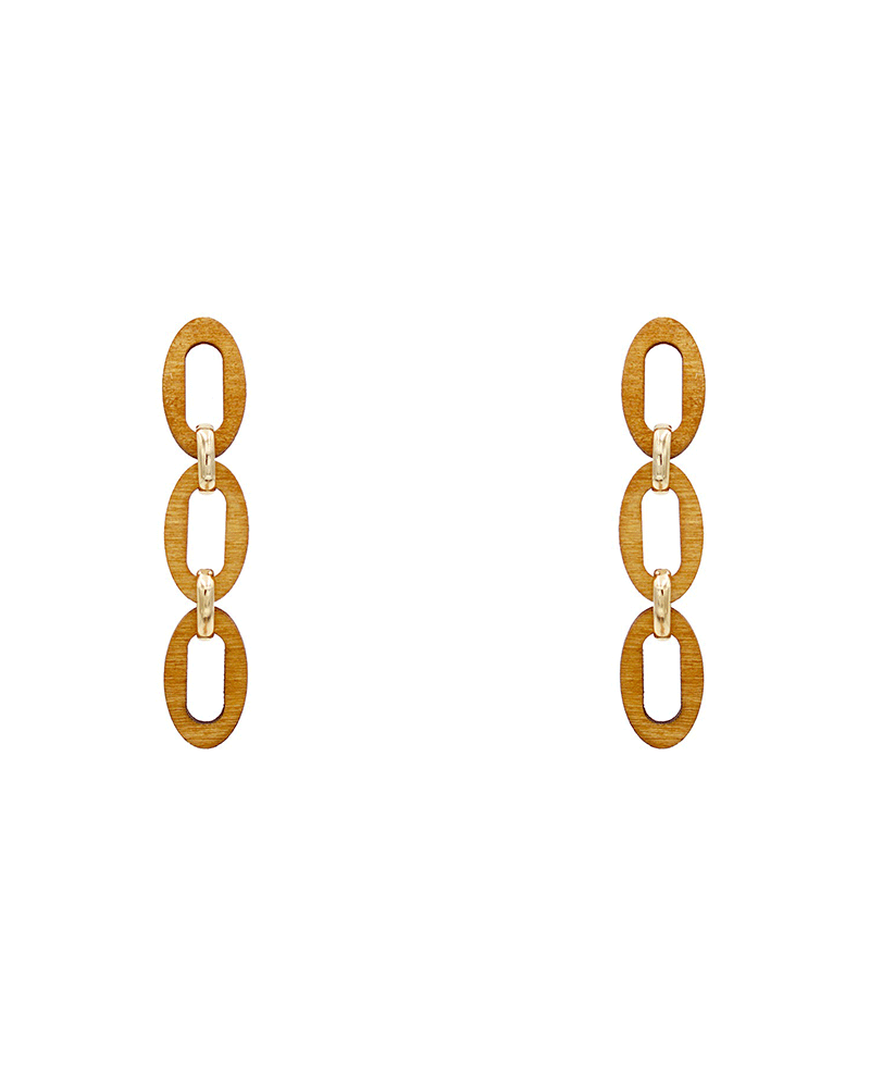 Linked Oval Wood Drop Earring - 2.4"