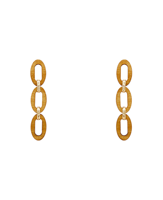 Linked Oval Wood Drop Earring - 2.4"