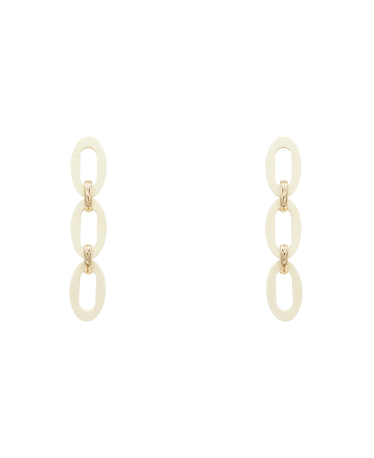 Linked Oval Wood Drop Earring - 2.4"