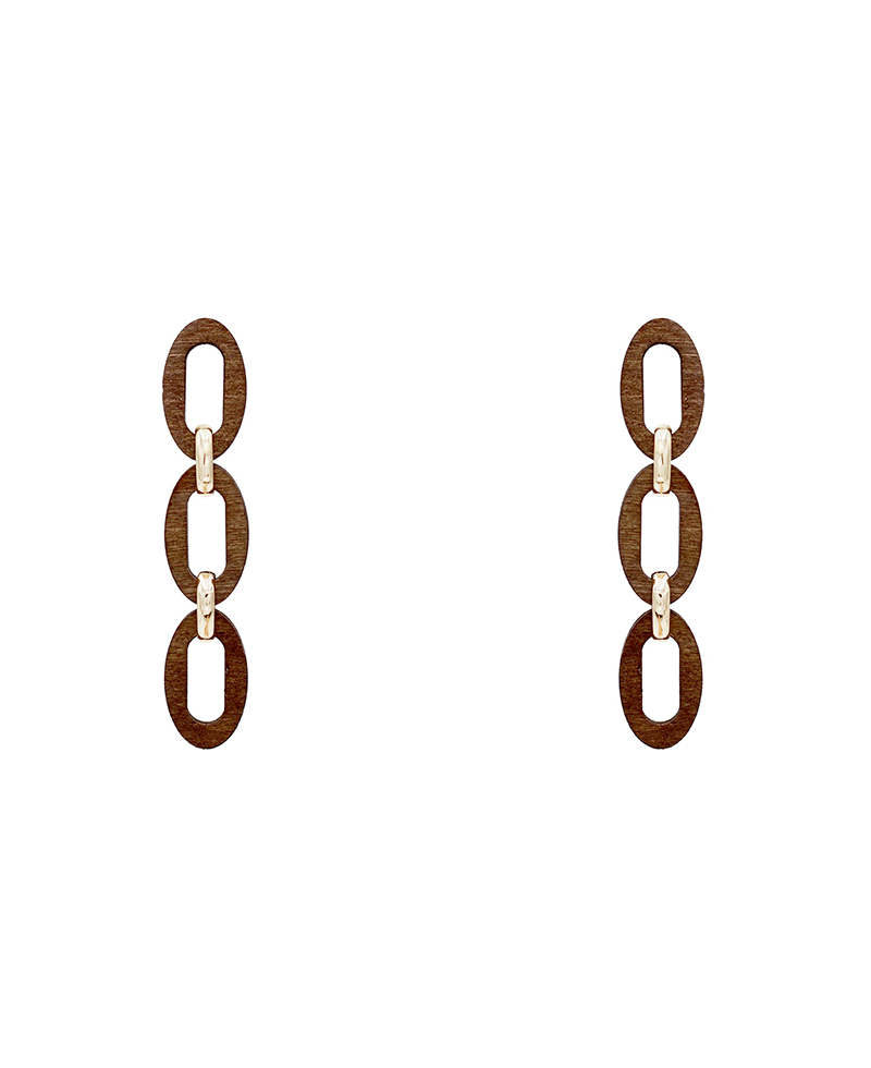 Linked Oval Wood Drop Earring - 2.4"