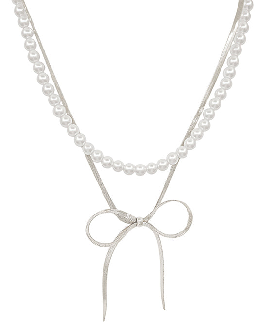 Pearl Body & Ribbon Snake Chain Short Necklace