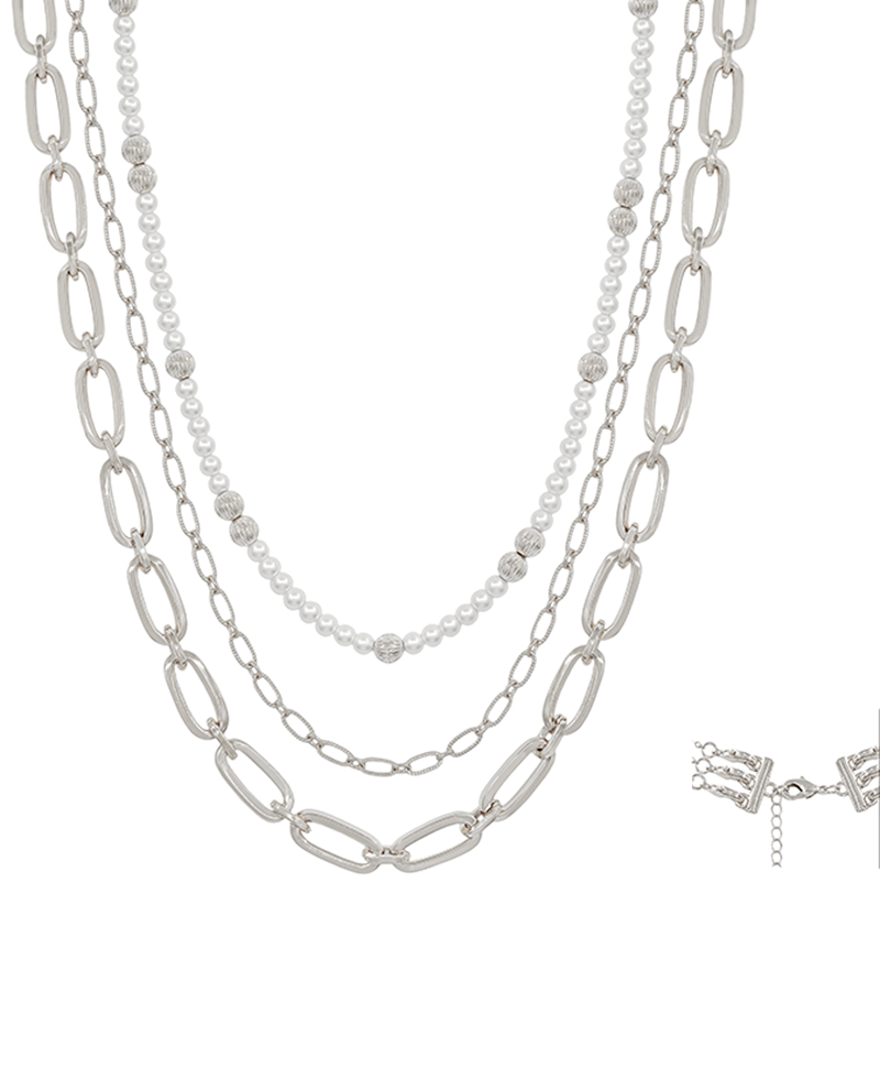 Layered Multiway Pearl & Chunky Chain Short Necklace