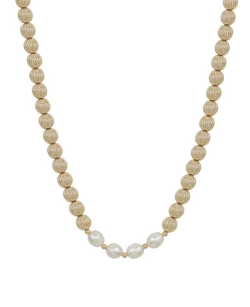 8mm Texture CCB w/ Fresh Water Pearl Short Necklace