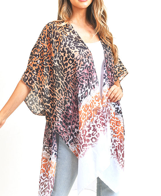 Multi Color Layed Leopard Kimono