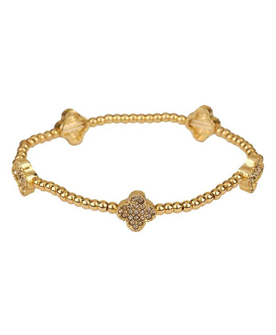 CCB Ball & Rhinestone Clover Elastic Bracelet