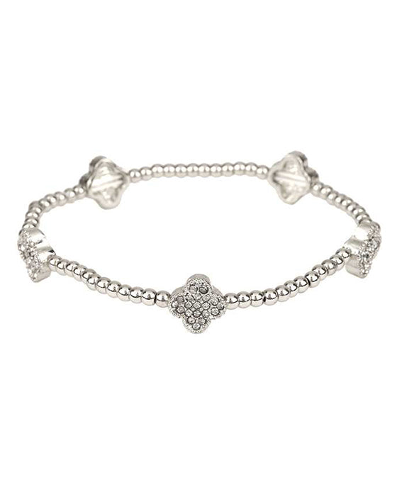 CCB Ball & Rhinestone Clover Elastic Bracelet