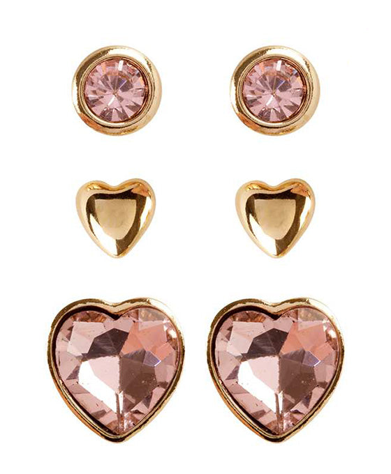 Rhinestone Metal 3 Pair Valentine Heart Earring