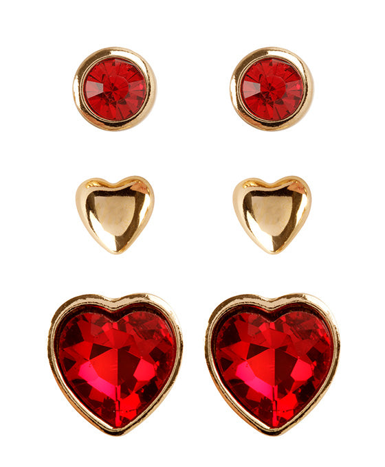 Rhinestone Metal 3 Pair Valentine Heart Earring