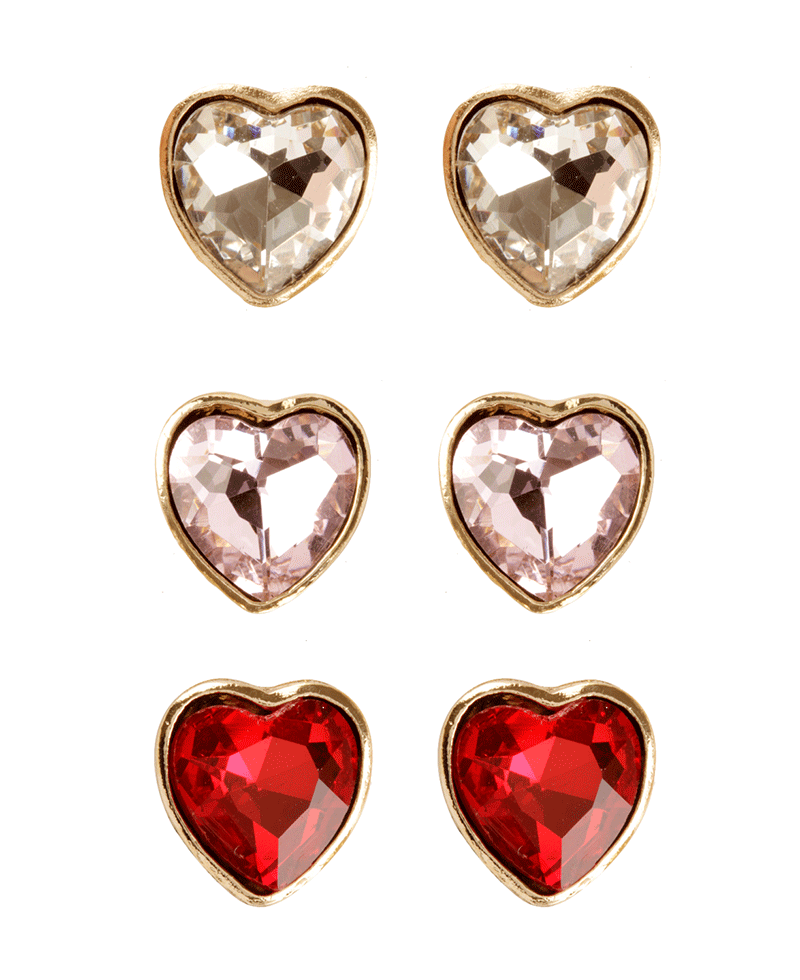 Rhinestone Heart 3 Pair Earring