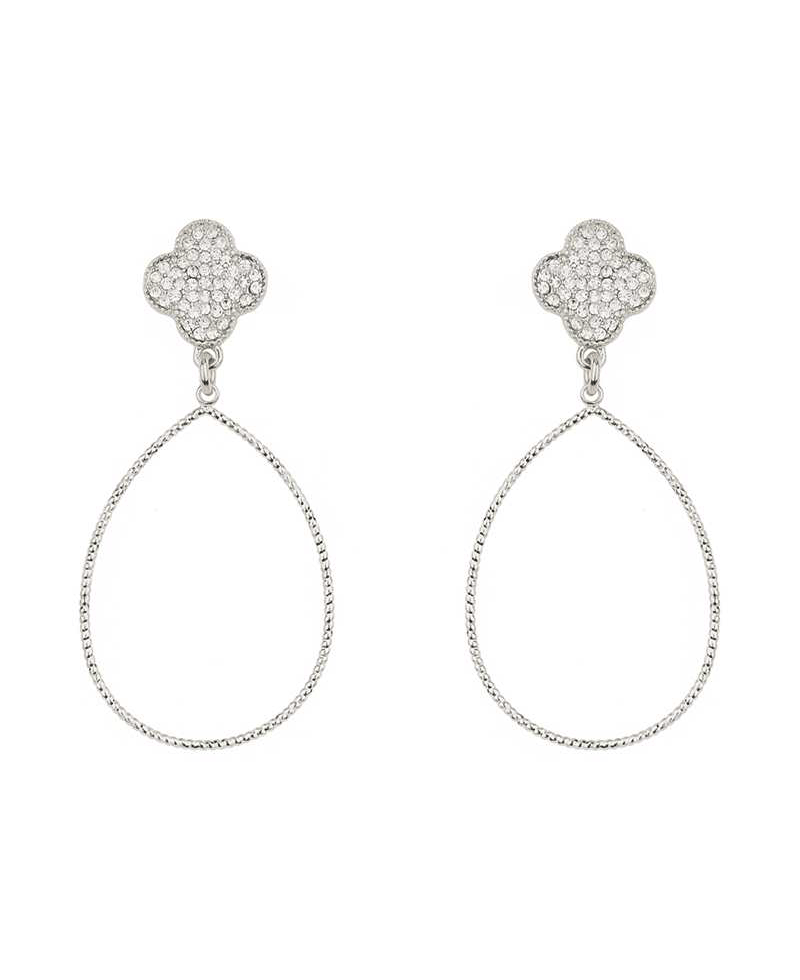 Metal Pave Clover Post Earring