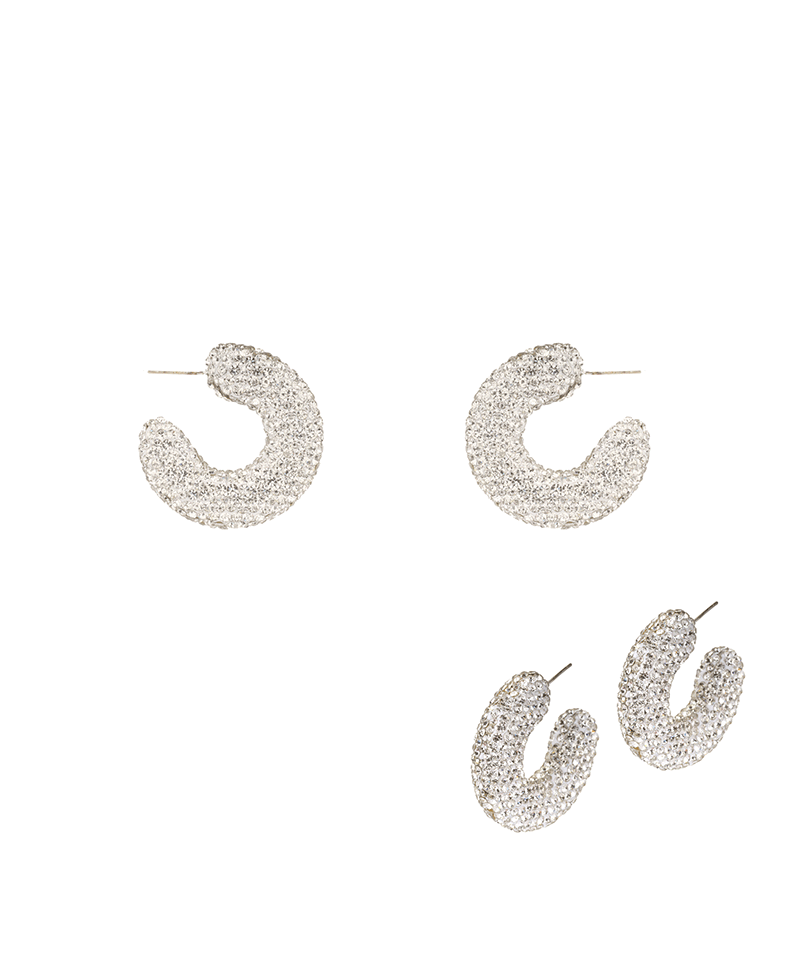 Sterling Silver Pave 35mm Hoop Earring