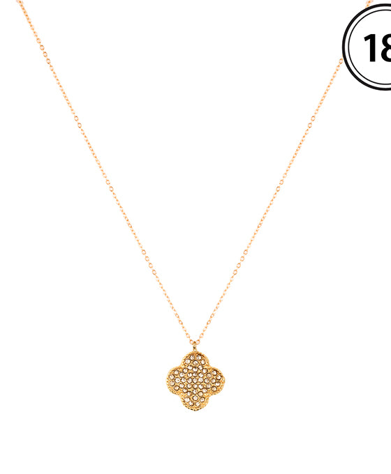 15mm Rhinestone Clover Pendant Necklace