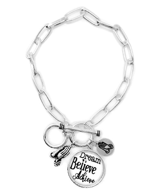 DREAM BELIEVE ACHIEVE Glass Top Toggle Bracelet