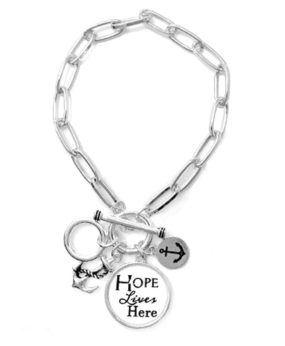 HOPE LIVES HERE Glass Top Toggle Bracelet