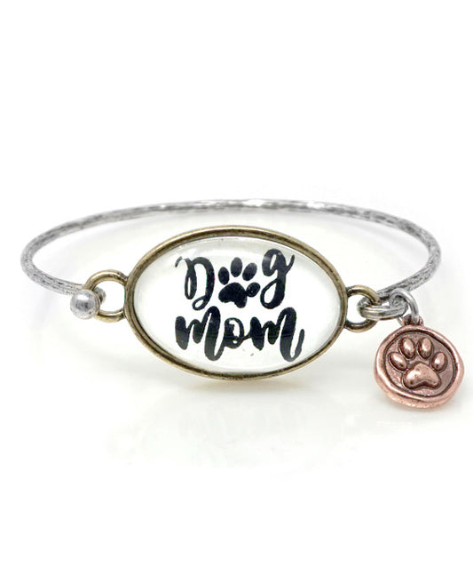 DOG MOM Glass Top Wire Bracelet