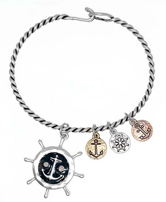 Anchor Charm Wire Hook Bangle Bracelet