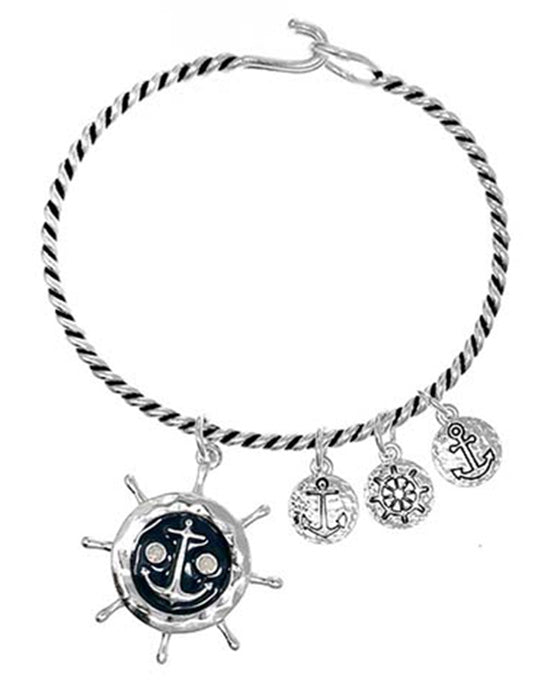 Anchor Charm Wire Hook Bangle Bracelet