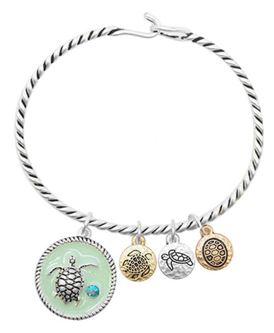 Turtle Charm Wire Hook Bangle Bracelet