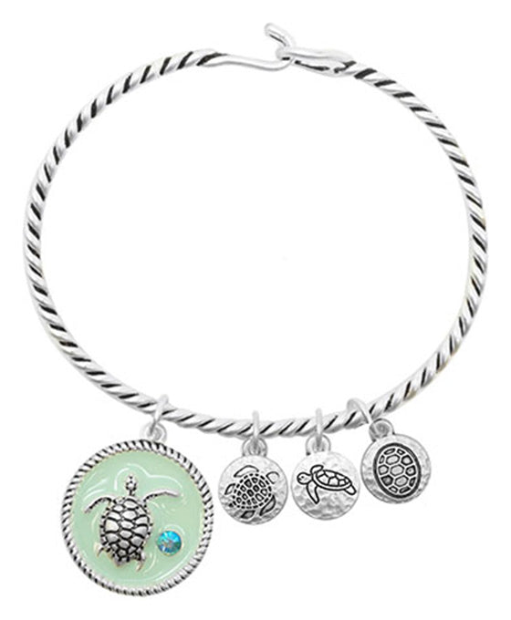 Turtle Charm Wire Hook Bangle Bracelet